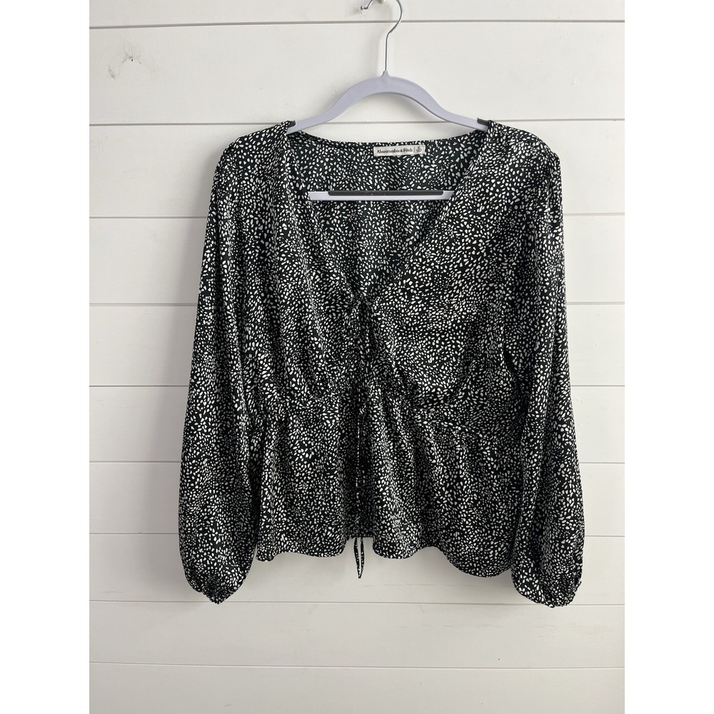 Abercrombie And Fitch Babydoll Tie Front Top Black‎ White Womens XL